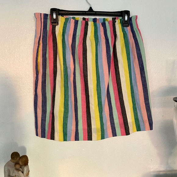 NWT J Crew Pull-On Linen Skirt Stripe Rainbow 10 - Picture 3 of 4